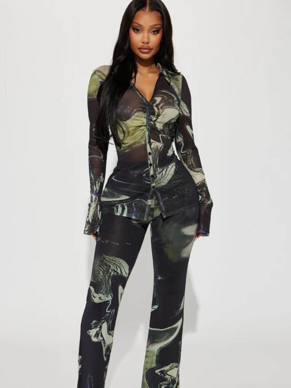 Fashion Nova Gisella Pant Set - Black/combo Size Medium